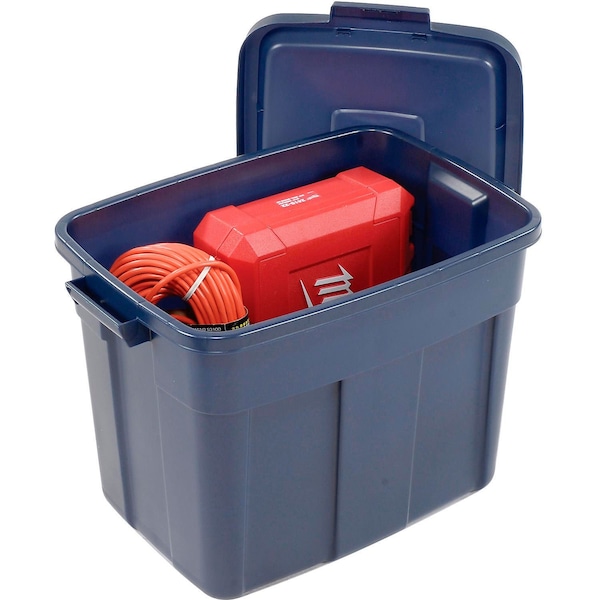 Rubbermaid Storage Tote W/ Lid, 23-7/8 in L x 15-7/8 in W x 16-3/8 in H, Blue, Polyethylene RMRT180006 - main